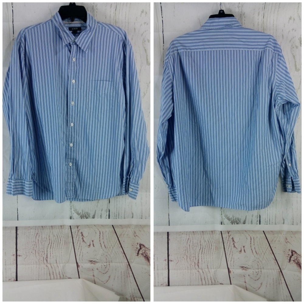 J Crew White Blue Striped Button Front Shirt L